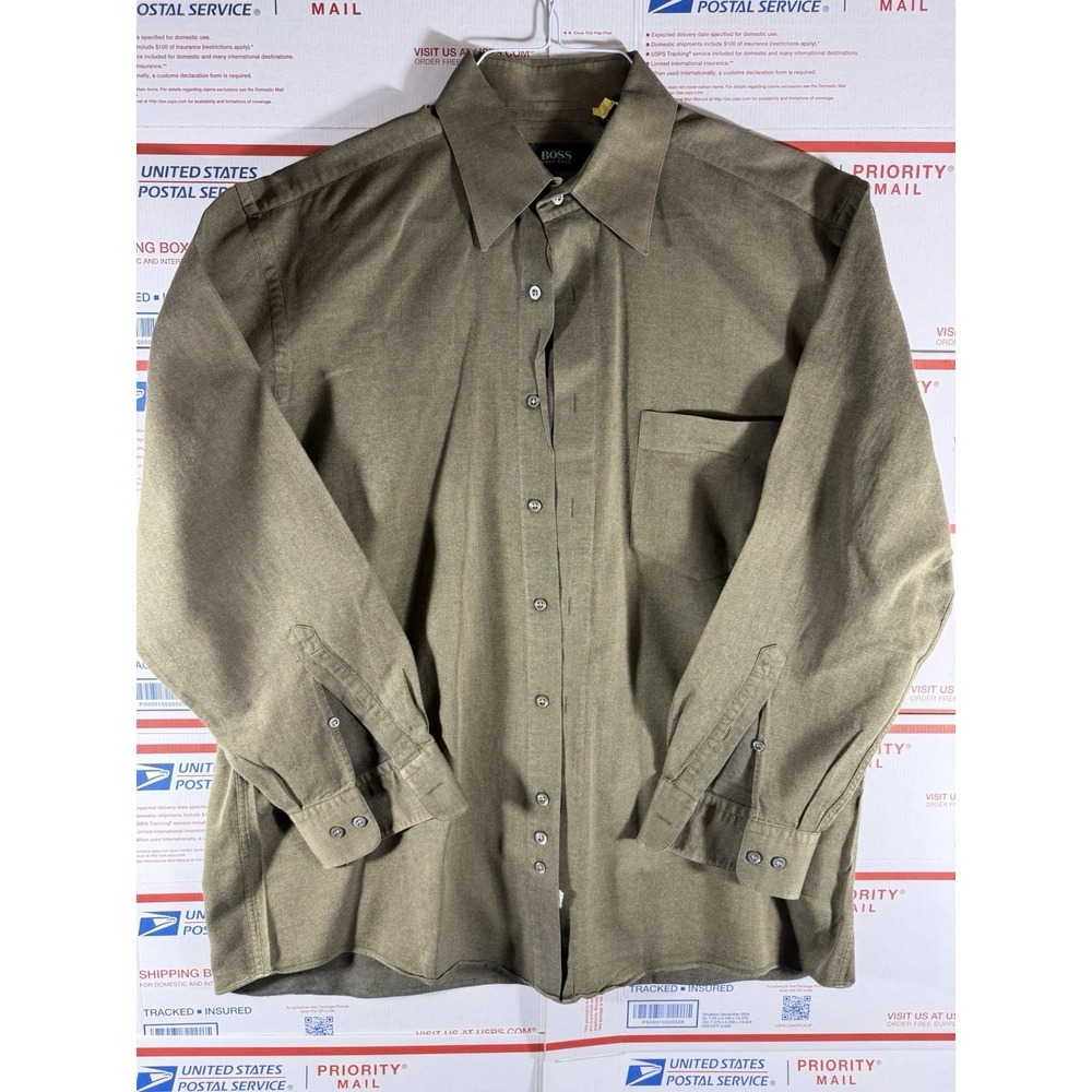 Hugo Boss Cotton Regular Fit Button Down Dress Shirt Size 16 32/33 DRY CLEANED